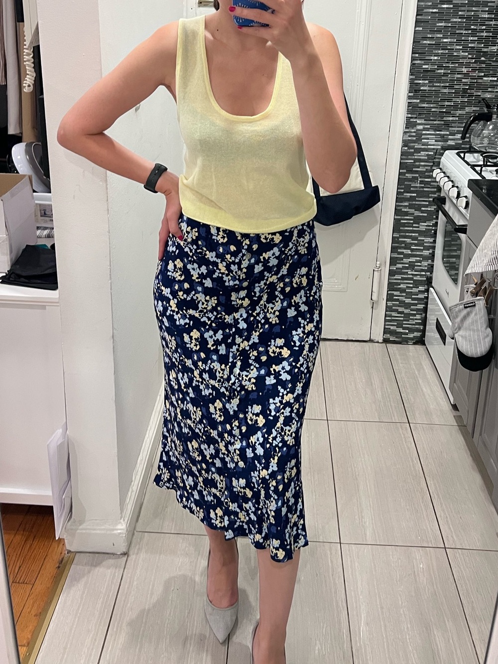 Rosetta Skirt Navy Flora Rail S, summer flower skirt